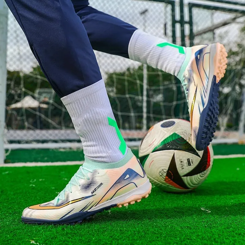 Men's Indoor Outdoor Soccer Shoes Football Cleats Low-Tops Lace-Up Non-Slip Spikes Sports Athletic Futsal AG/TF Turf Sneaker