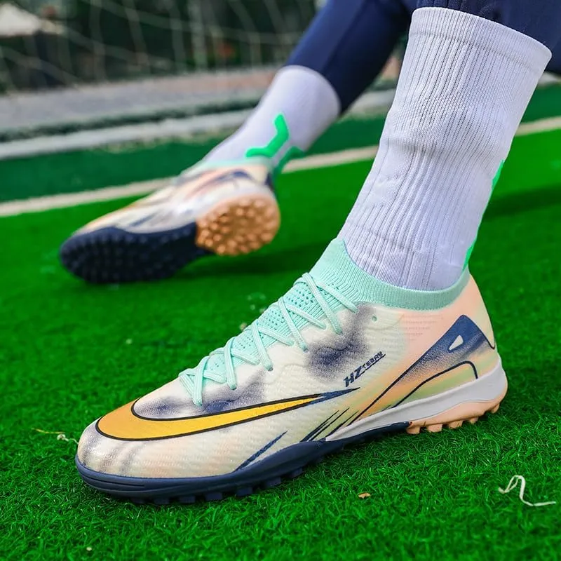 Men's Indoor Outdoor Soccer Shoes Football Cleats Low-Tops Lace-Up Non-Slip Spikes Sports Athletic Futsal AG/TF Turf Sneaker