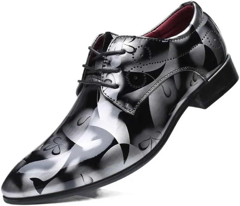 Men's Oxfords Pointed Toe Lace Ups Shoes Supple Full-Grain Leather Shoes for Men(Gray,14.5)