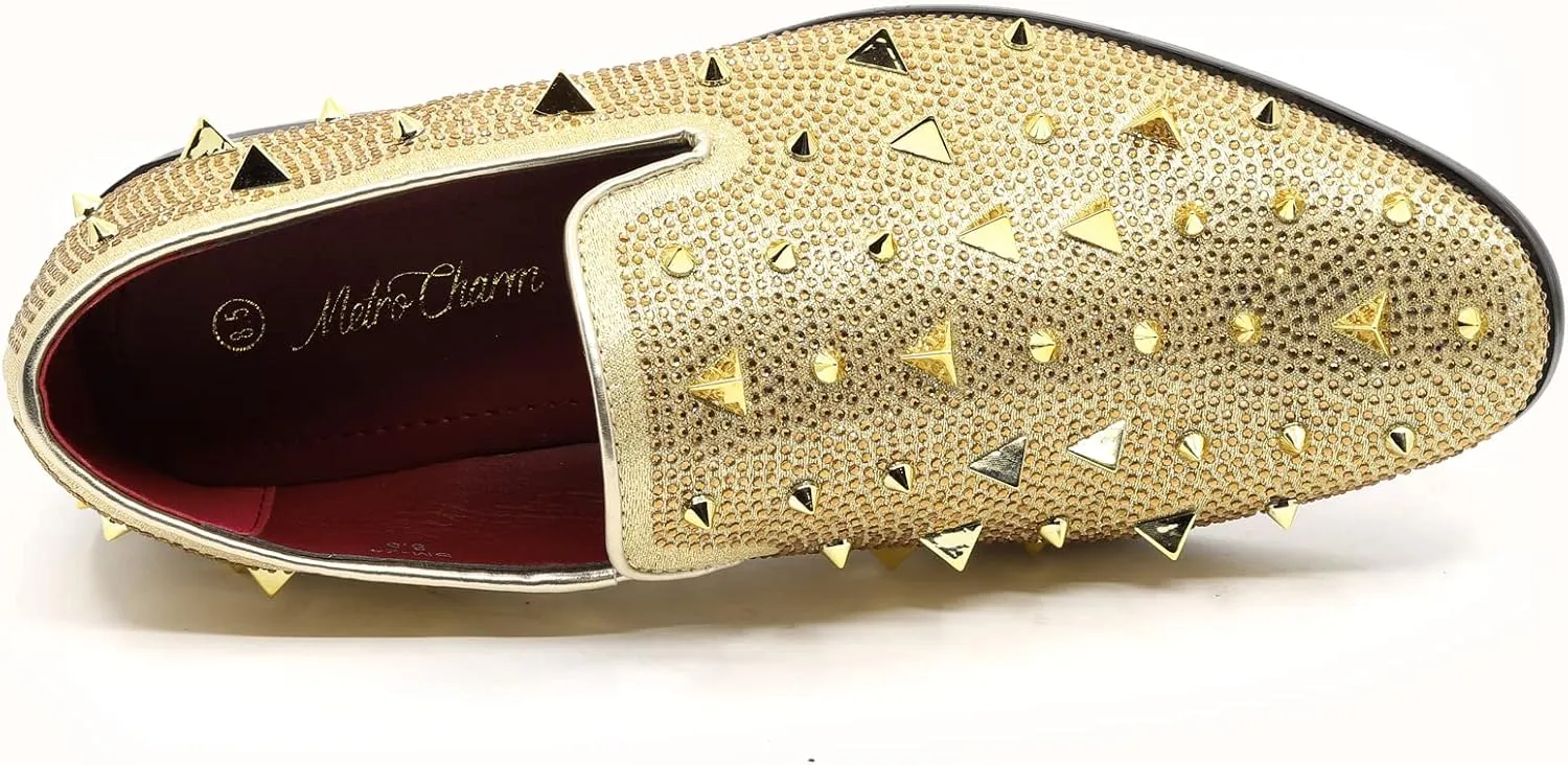 Men's Vintage Spike Rhinestone Designer Classic Smoking Dress Tuxedo Loafers Slip On Shoes SM-24
