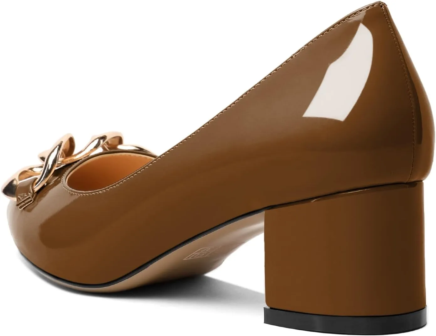 Mettesally Women's Block Heel Pumps Pointed Toe Mid Heels Heeled Pumps Low Heels with Metal Chain Dressy Wedding Party Shoes