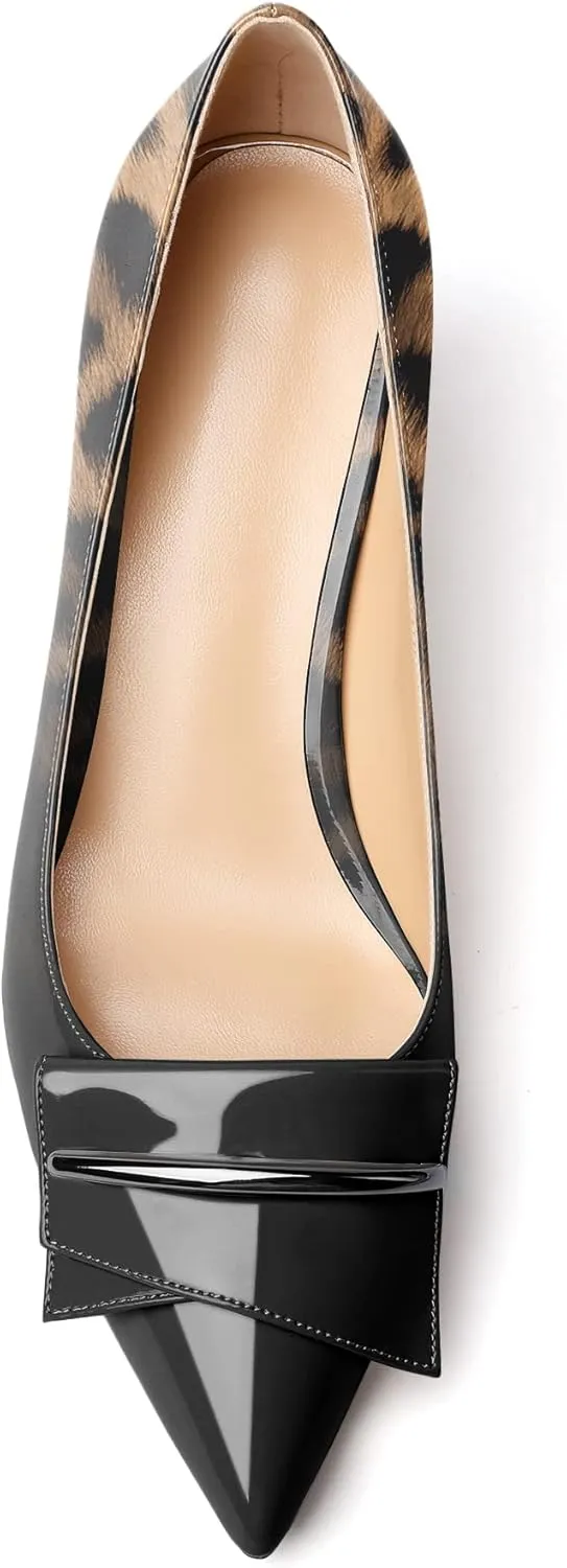 Mettesally Women's Kitten Heels Pumps Pointed Closed Toe Comfort Mid Heels Slip On Wedding Party Casual Office Dress Shoes