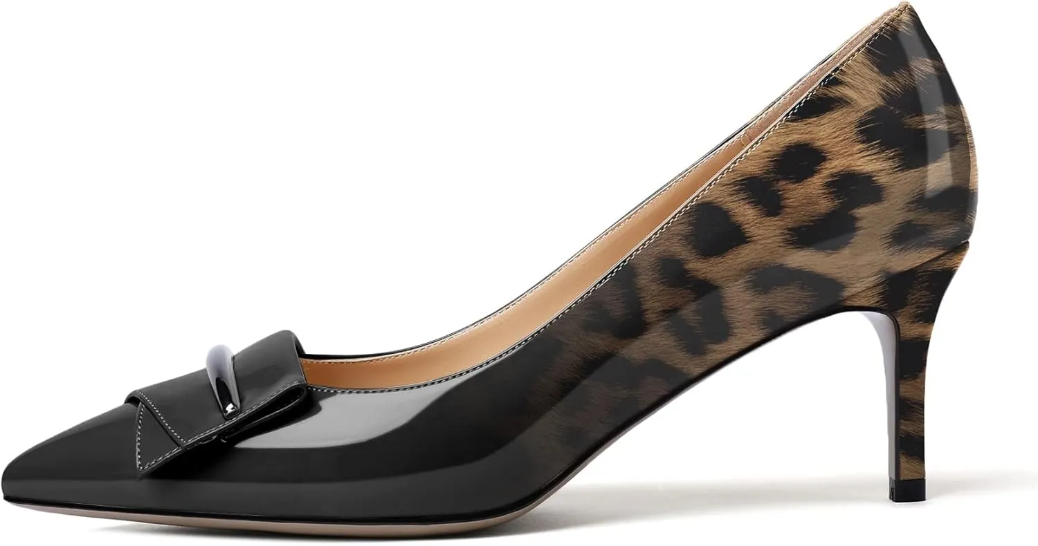 Mettesally Women's Kitten Heels Pumps Pointed Closed Toe Comfort Mid Heels Slip On Wedding Party Casual Office Dress Shoes