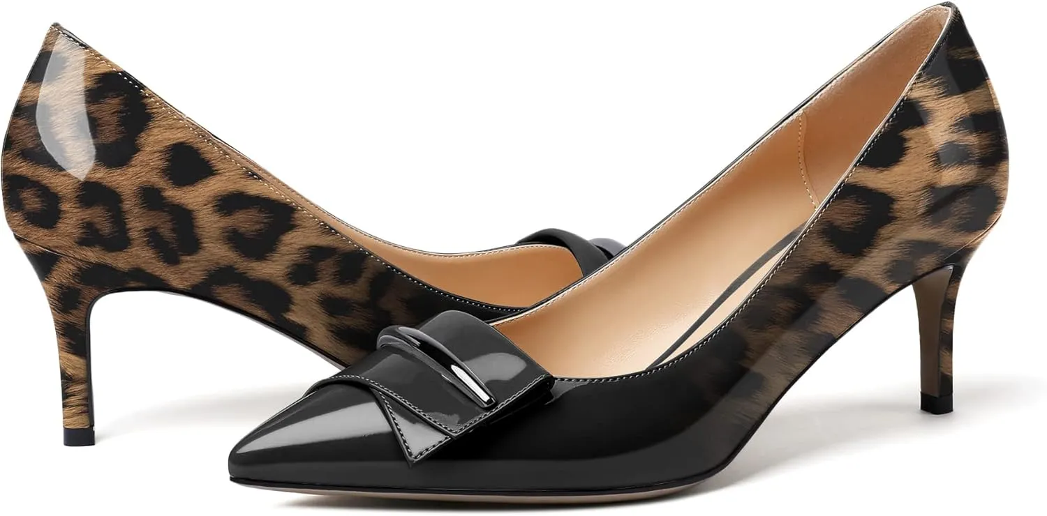 Mettesally Women's Kitten Heels Pumps Pointed Closed Toe Comfort Mid Heels Slip On Wedding Party Casual Office Dress Shoes