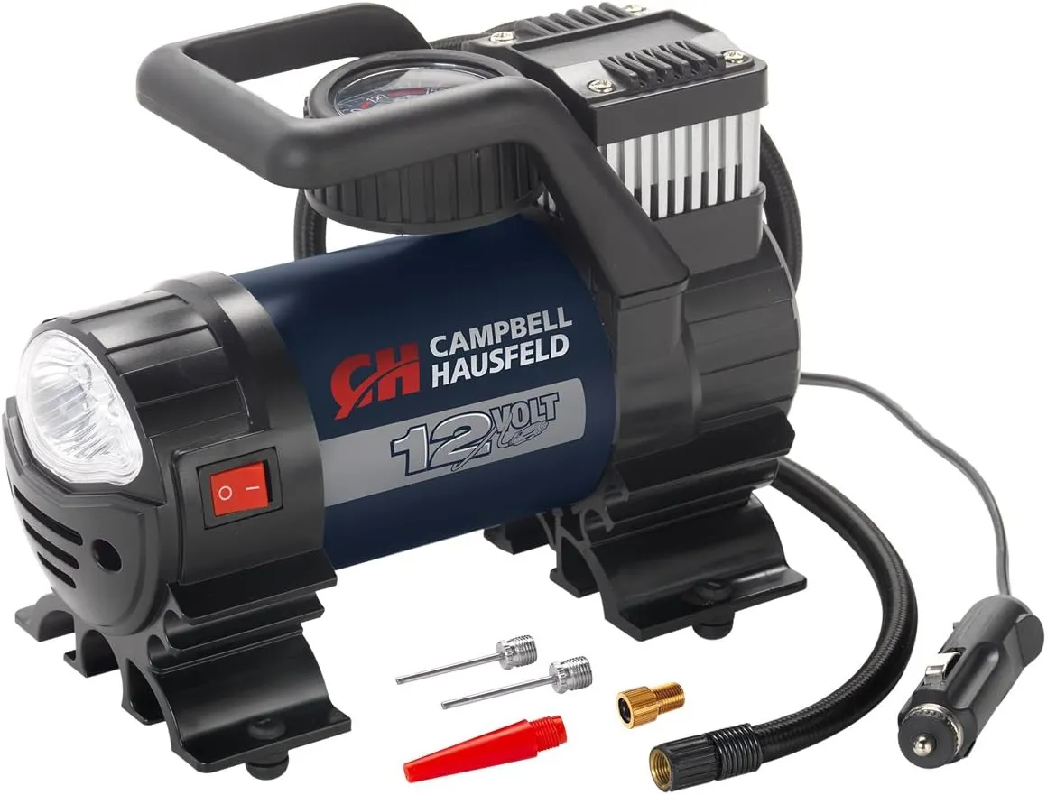 Mighty Portable Inflator, 12V, 150 PSI Air Compressor, Pump with Safety Light & Accessories (Campbell Hausfeld AF010400)