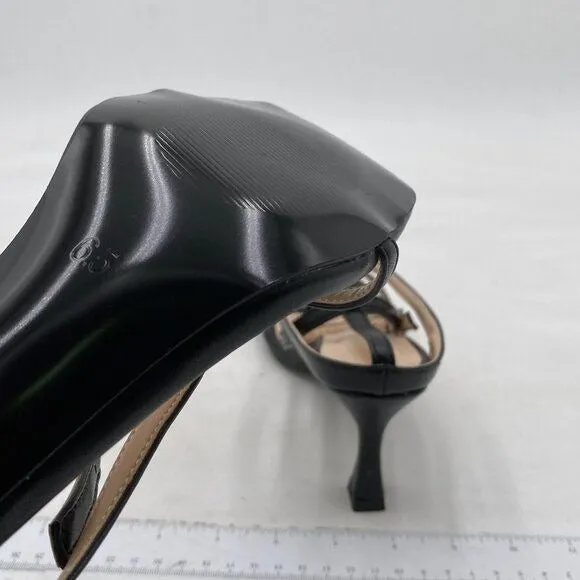 Miss Left Black Open Square Toe Sandals Flip Flop Mid Heel Ankle Strappy Shoes
