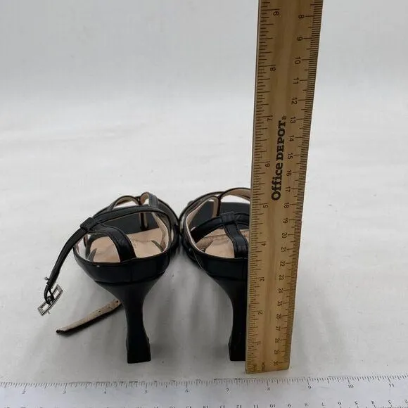 Miss Left Black Open Square Toe Sandals Flip Flop Mid Heel Ankle Strappy Shoes