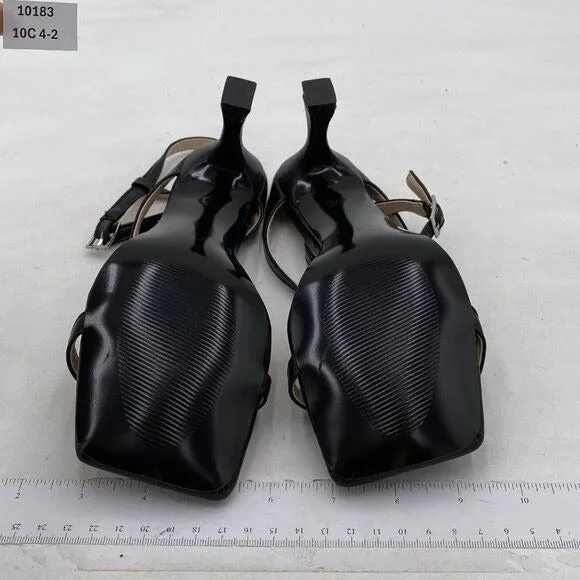 Miss Left Black Open Square Toe Sandals Flip Flop Mid Heel Ankle Strappy Shoes