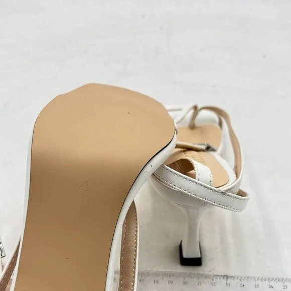 Miss Left White Open Square Toe Sandals Flip Flop Mid Heels Ankle Strappy Shoes