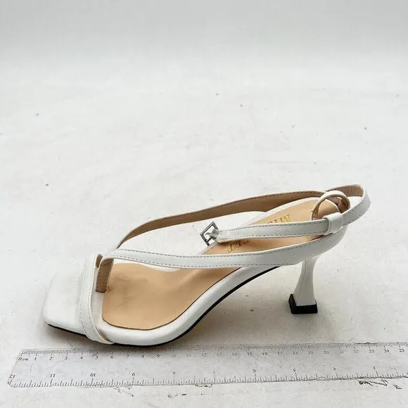 Miss Left White Open Square Toe Sandals Flip Flop Mid Heels Ankle Strappy Shoes