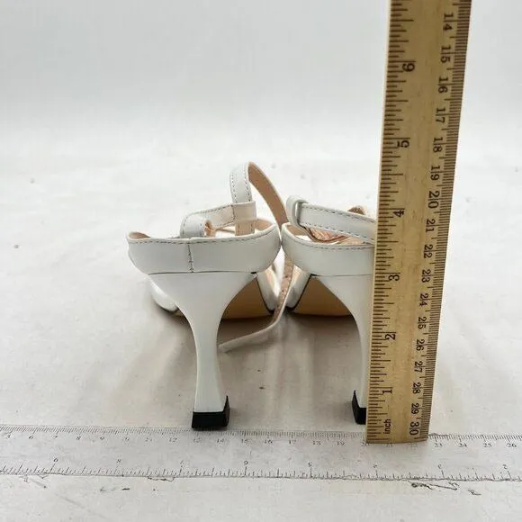 Miss Left White Open Square Toe Sandals Flip Flop Mid Heels Ankle Strappy Shoes