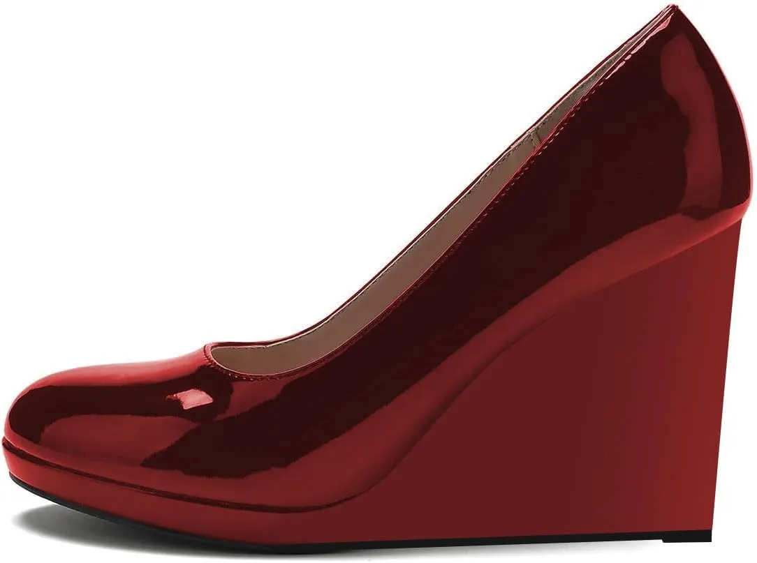 miss left Women Classic Rounded Closed Toe High Heel Pumps Slip On Wedges Heeled Shoes for Formal Office Working Daily Size 4-16 US