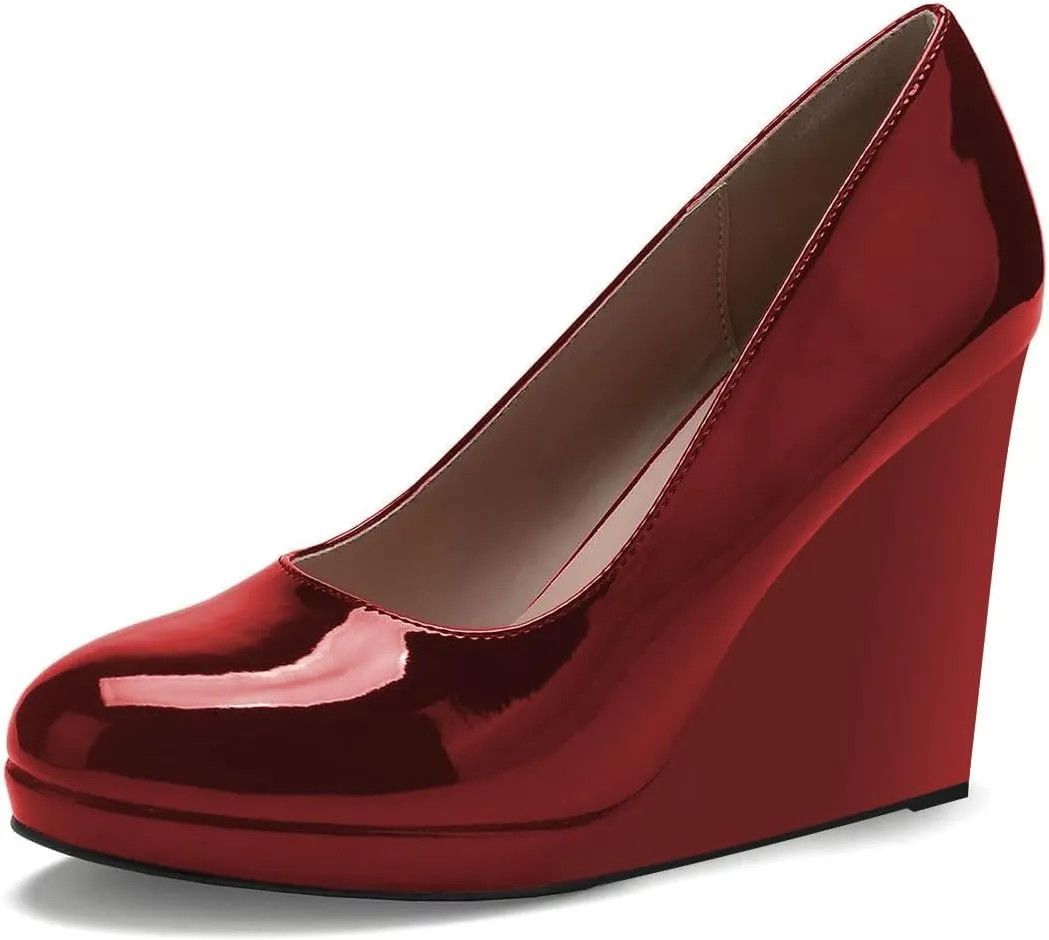 miss left Women Classic Rounded Closed Toe High Heel Pumps Slip On Wedges Heeled Shoes for Formal Office Working Daily Size 4-16 US