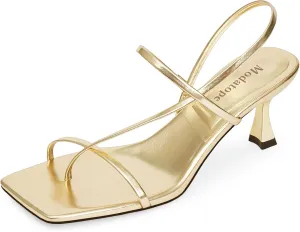 Modatope Womens Kitten Heel Strappy Thong Sandals Square Open Toe Flip Flop Heels