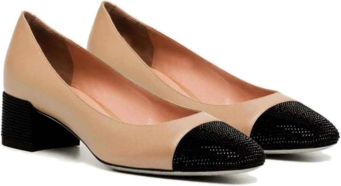 MOOMMO Women Classic Chunky Block Heel Suede Pumps Round Closed Toe Slip On 2" Low Thick Heels Dress Shoes Matte Patent Spring Fashion Office Ladies Work Pump Basic Shoe Elegant Wedding 4-11 M US