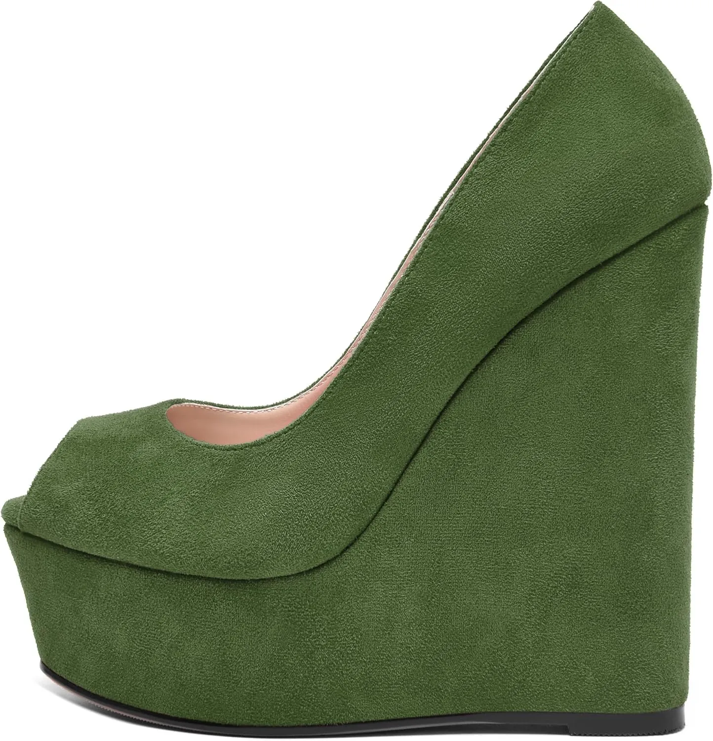 MOVINSTEPS Womens Fashion Peep Toe Suede Night Club Slip On Platform Wedge High Heel Pumps Shoes 6 Inch