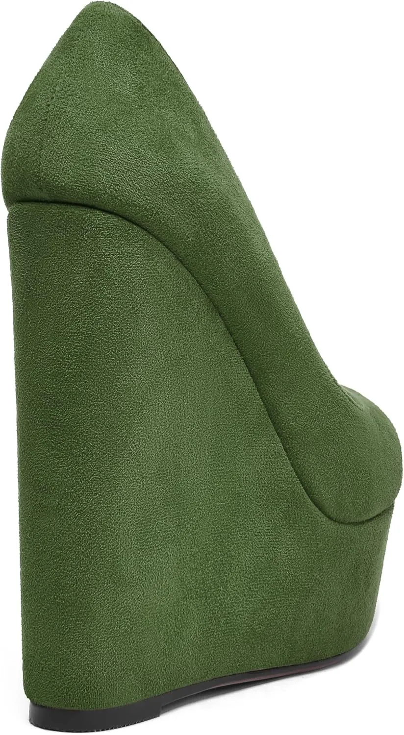 MOVINSTEPS Womens Fashion Peep Toe Suede Night Club Slip On Platform Wedge High Heel Pumps Shoes 6 Inch