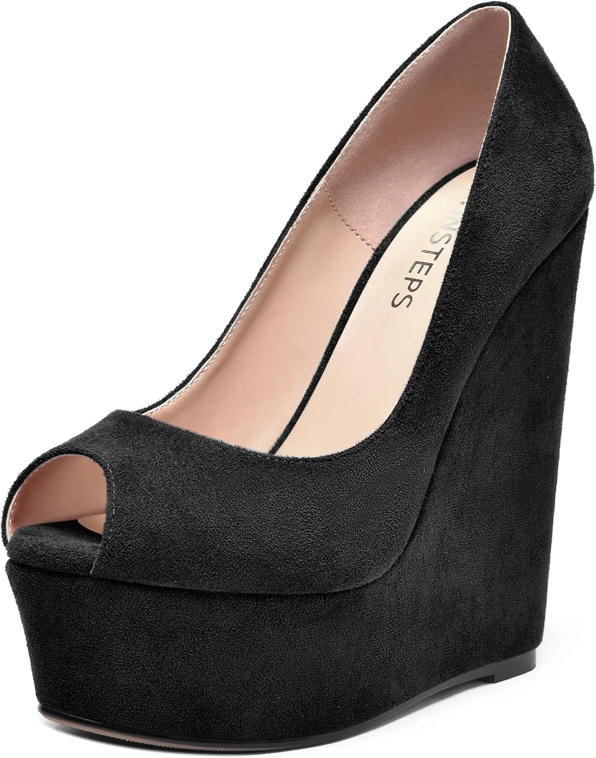 MOVINSTEPS Womens Fashion Peep Toe Suede Night Club Slip On Platform Wedge High Heel Pumps Shoes 6 Inch