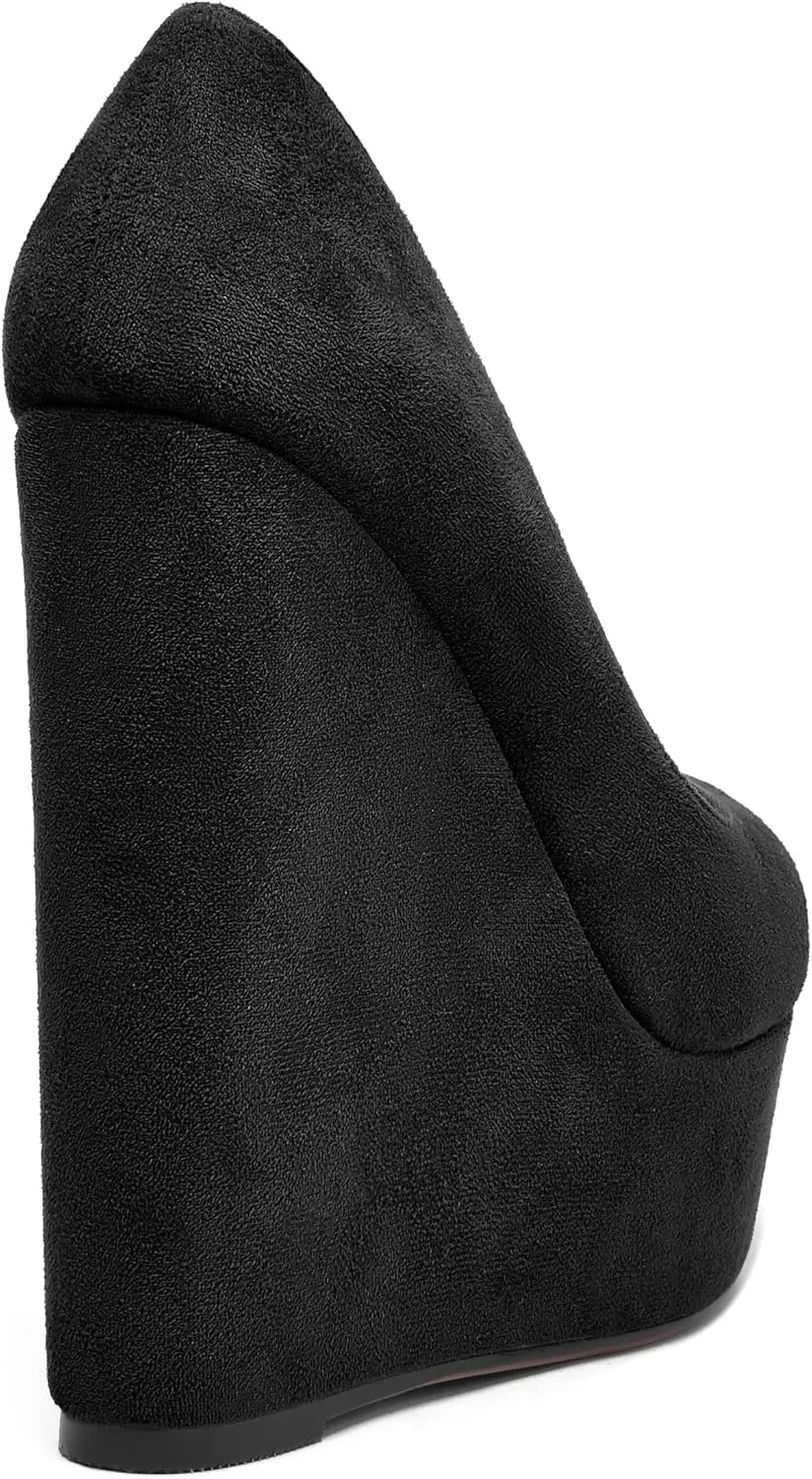 MOVINSTEPS Womens Fashion Peep Toe Suede Night Club Slip On Platform Wedge High Heel Pumps Shoes 6 Inch