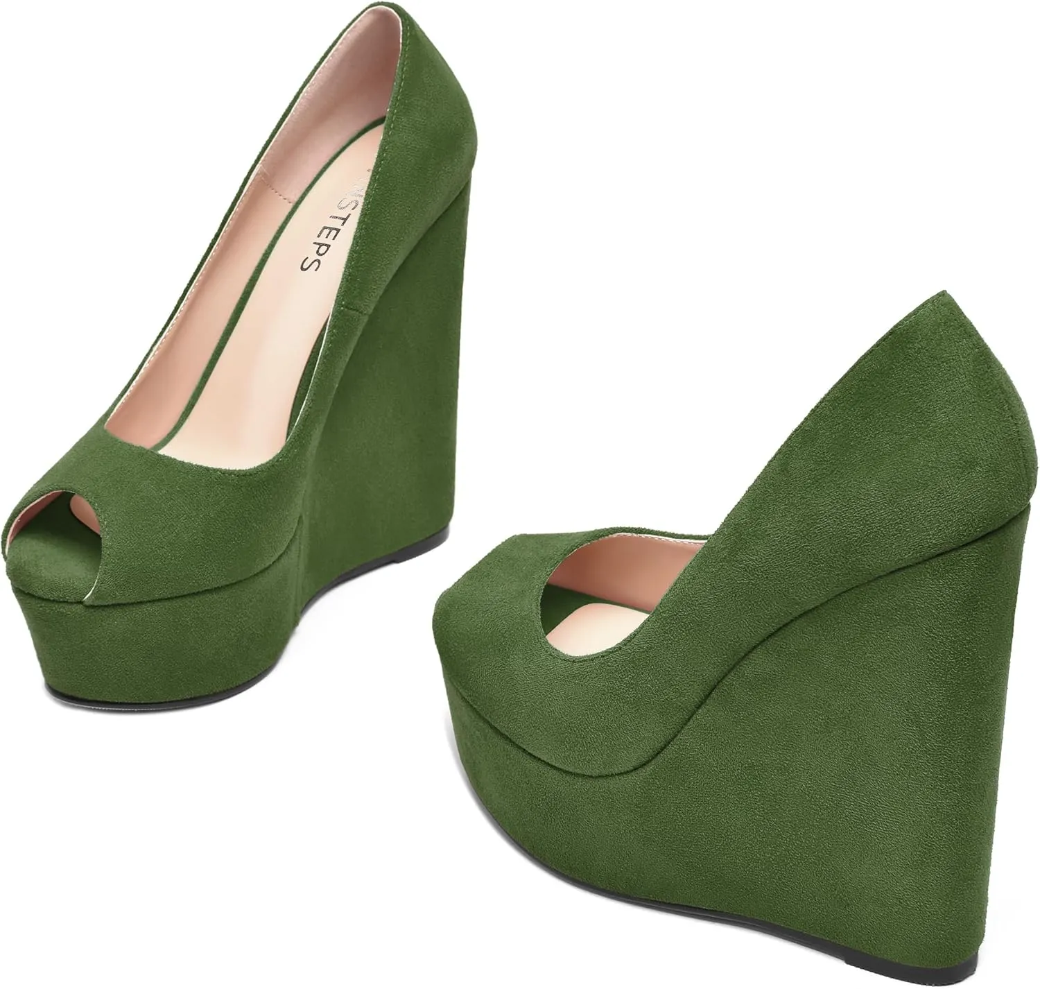 MOVINSTEPS Womens Fashion Peep Toe Suede Night Club Slip On Platform Wedge High Heel Pumps Shoes 6 Inch