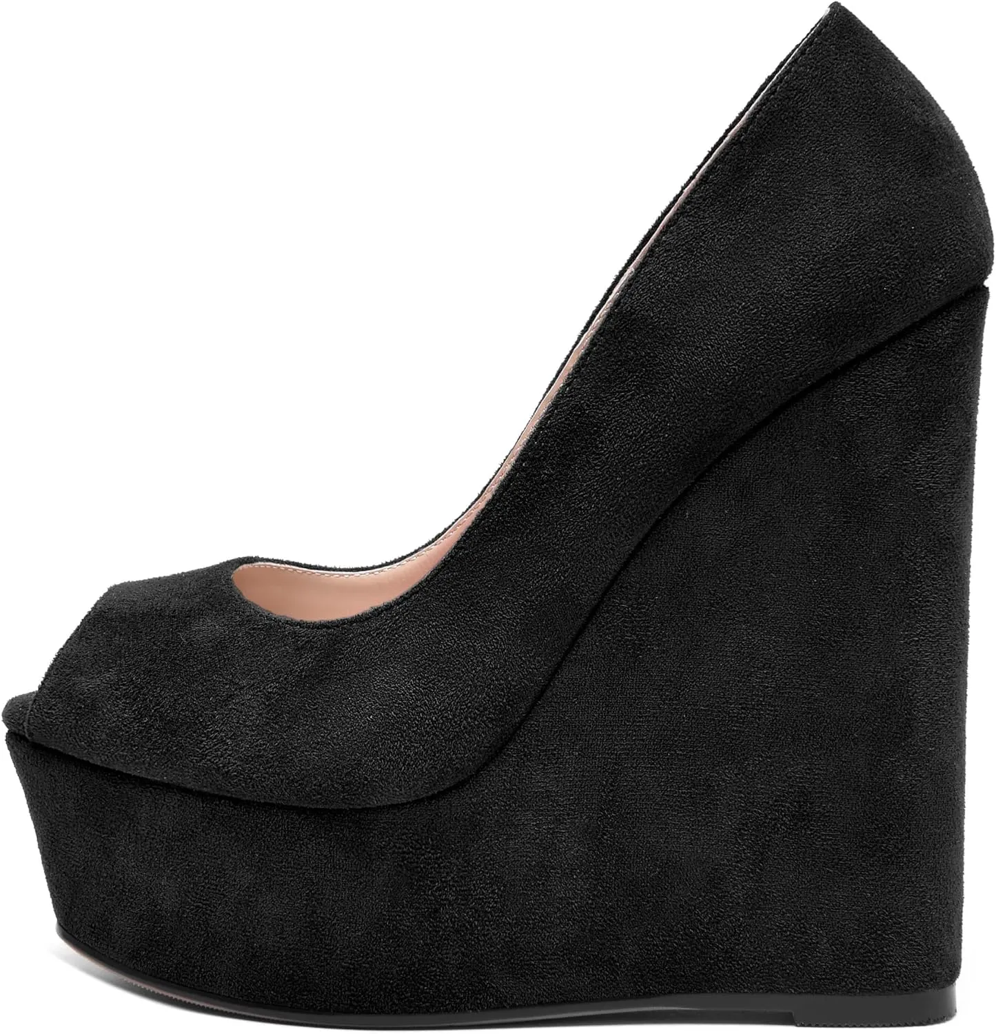 MOVINSTEPS Womens Fashion Peep Toe Suede Night Club Slip On Platform Wedge High Heel Pumps Shoes 6 Inch