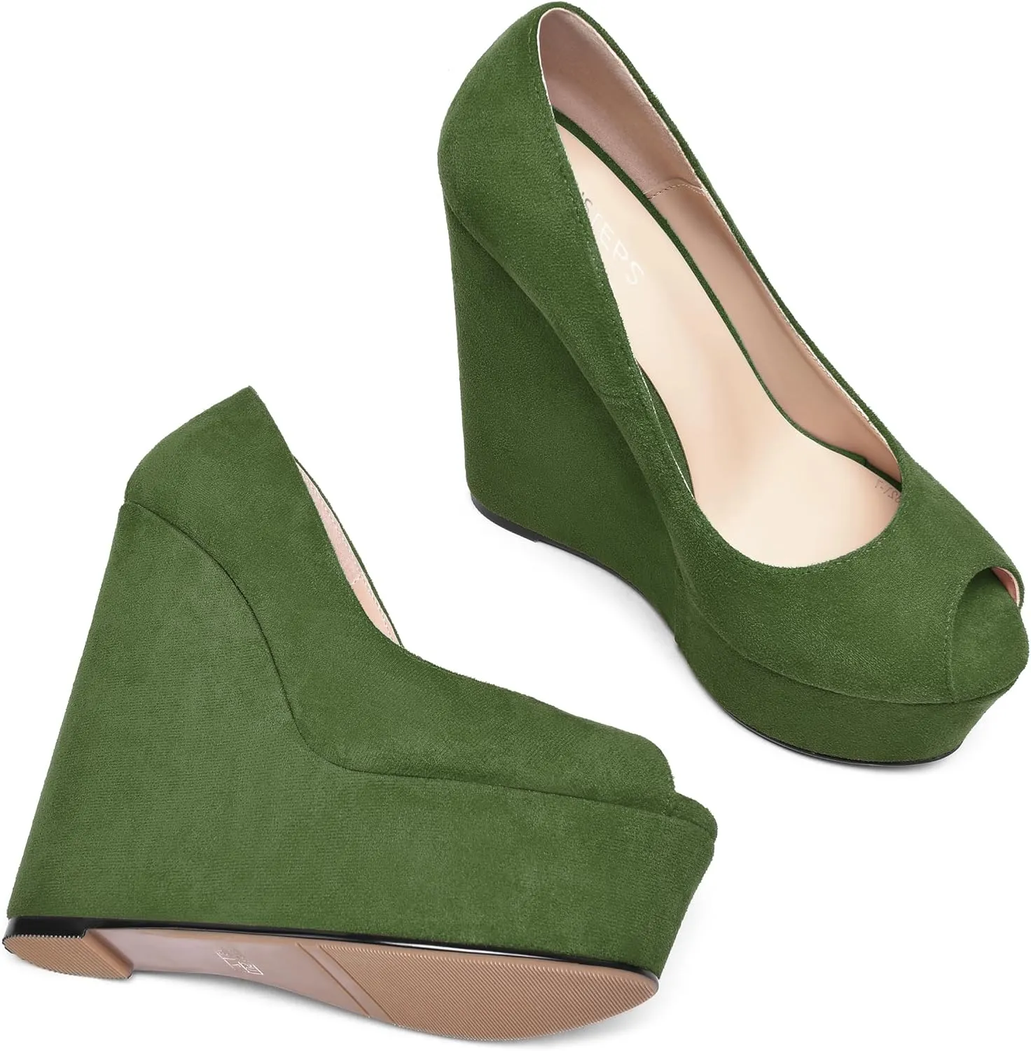 MOVINSTEPS Womens Fashion Peep Toe Suede Night Club Slip On Platform Wedge High Heel Pumps Shoes 6 Inch