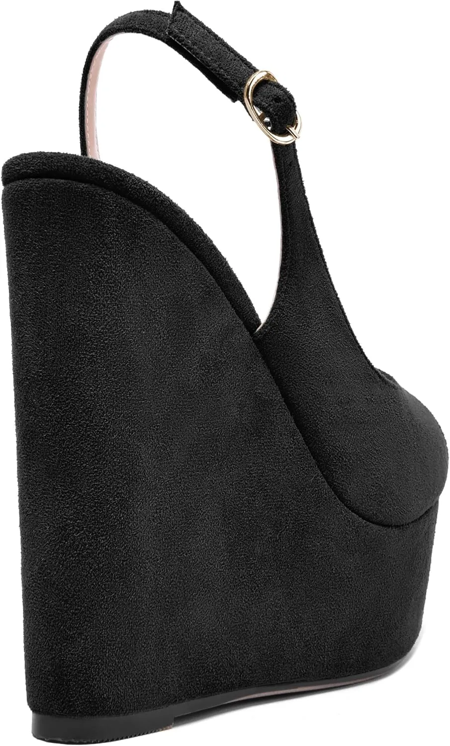 MOVINSTEPS Womens Platform Wedding Buckle Peep Toe Slingback Solid Dress Suede Wedge High Heel Pumps Shoes 6 Inch