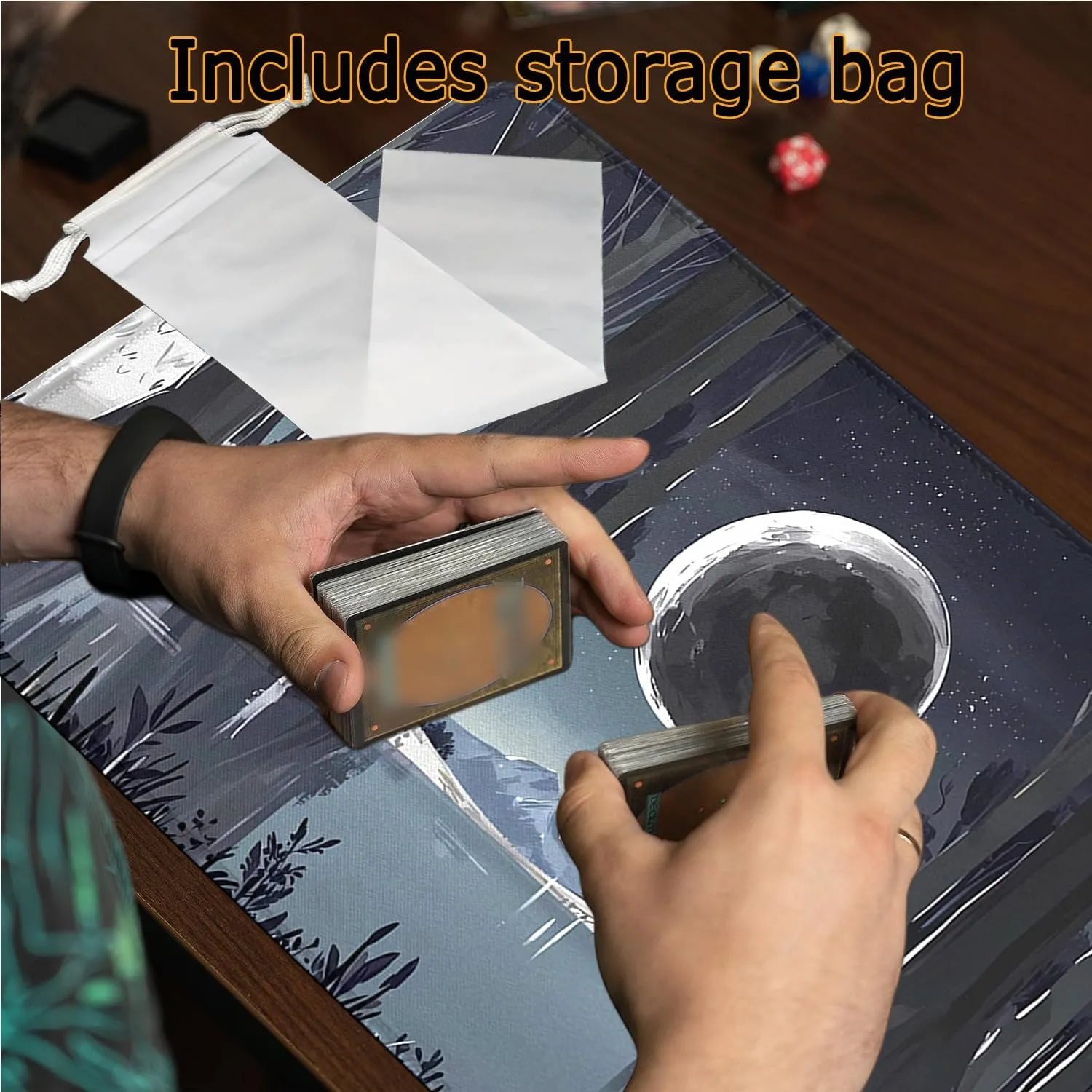 MTG Playmat Stitched Edges, TCG Play Mat for MTG TCG 24 x 14 inches Trading Card Inked TCG Playmats with Storage Bag Smooth Rubber Surface Battle Game