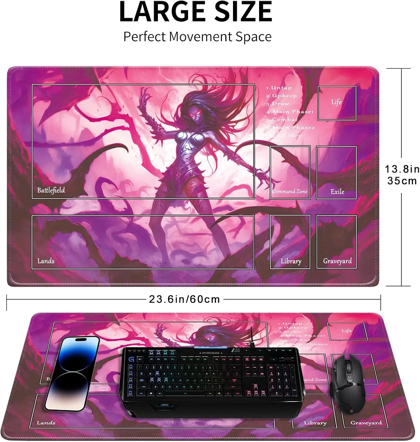MTG Playmat with Zones, MTG Playmat 24" x 14" TCG Card Playmats Stitched Edges Playmat for MTG with Storage Bag Smooth Surface Battle Game Batgirl MTG Playmat with Zones