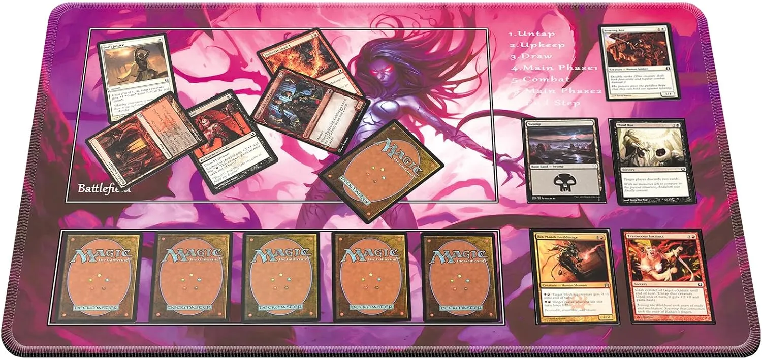 MTG Playmat with Zones, MTG Playmat 24" x 14" TCG Card Playmats Stitched Edges Playmat for MTG with Storage Bag Smooth Surface Battle Game Batgirl MTG Playmat with Zones
