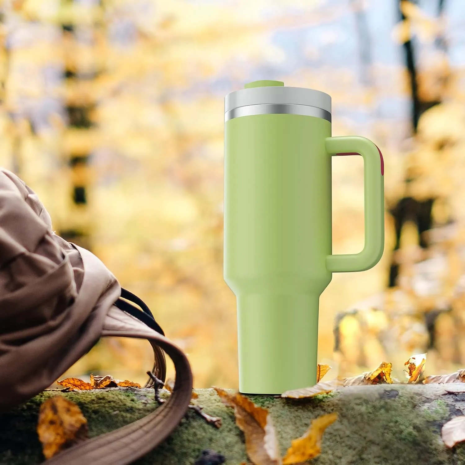 MURRICON 40 oz Tumbler with Handle and Straw,Reusable Vacuum Quencher Tumbler with Lid,Stainless Steel Insulated Travel Mug,for Coffee and Beverages(Avocado)