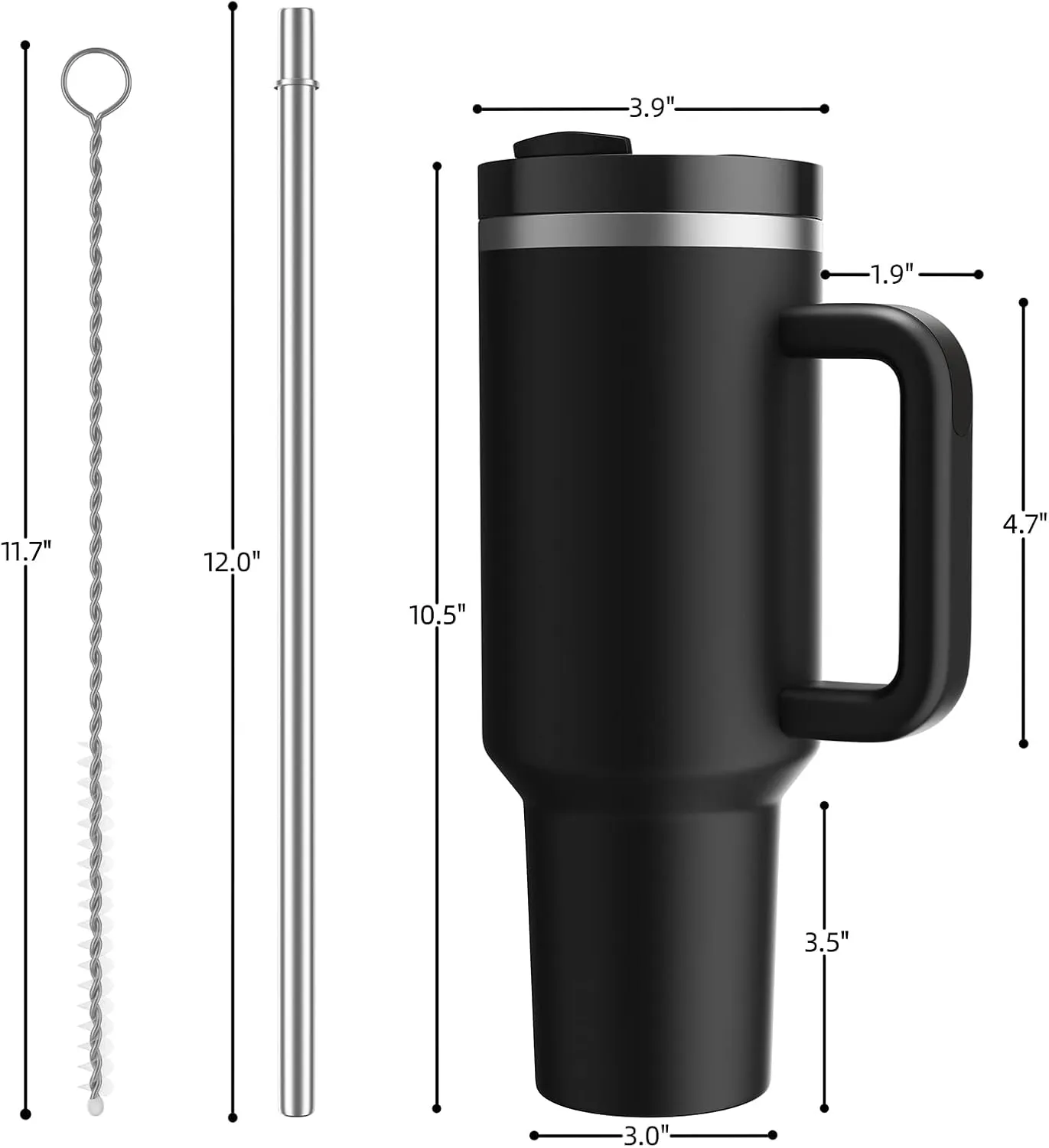 MURRICON 40 oz Tumbler with Handle and Straw,Reusable Vacuum Quencher Tumbler with Lid,Stainless Steel Insulated Travel Mug,for Coffee and Beverages(Black)