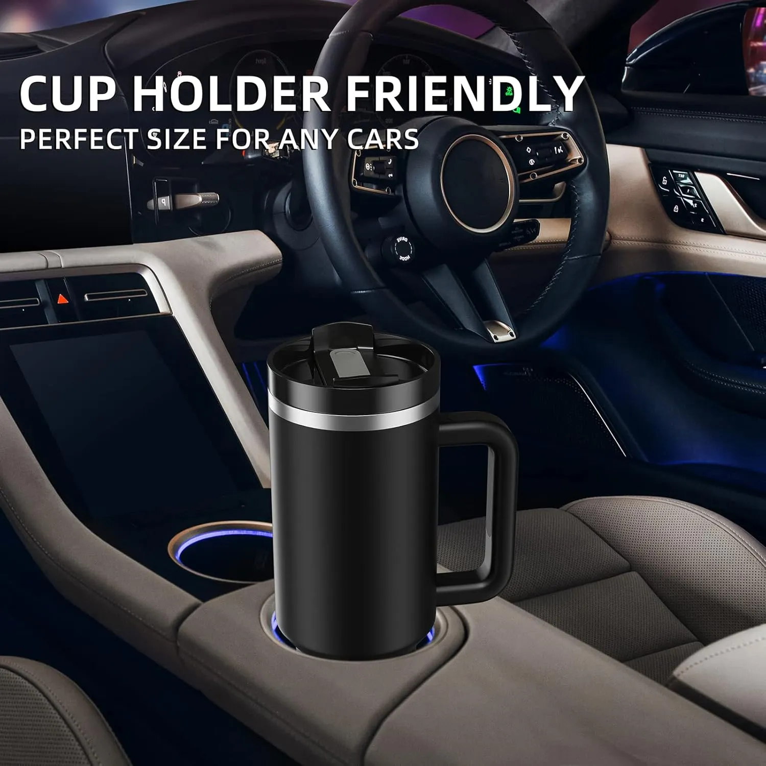 MURRICON 40 oz Tumbler with Handle and Straw,Reusable Vacuum Quencher Tumbler with Lid,Stainless Steel Insulated Travel Mug,for Coffee and Beverages(Black)