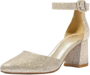 mysoft Women's Pointed Toe Low Chunky Heels Closed Toe Ankle Strap Dress Pump Shoes - Available in Wide Sizes