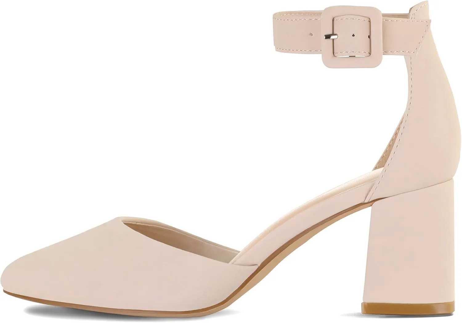 mysoft Women's Pointed Toe Low Chunky Heels Closed Toe Ankle Strap Dress Pump Shoes - Available in Wide Sizes