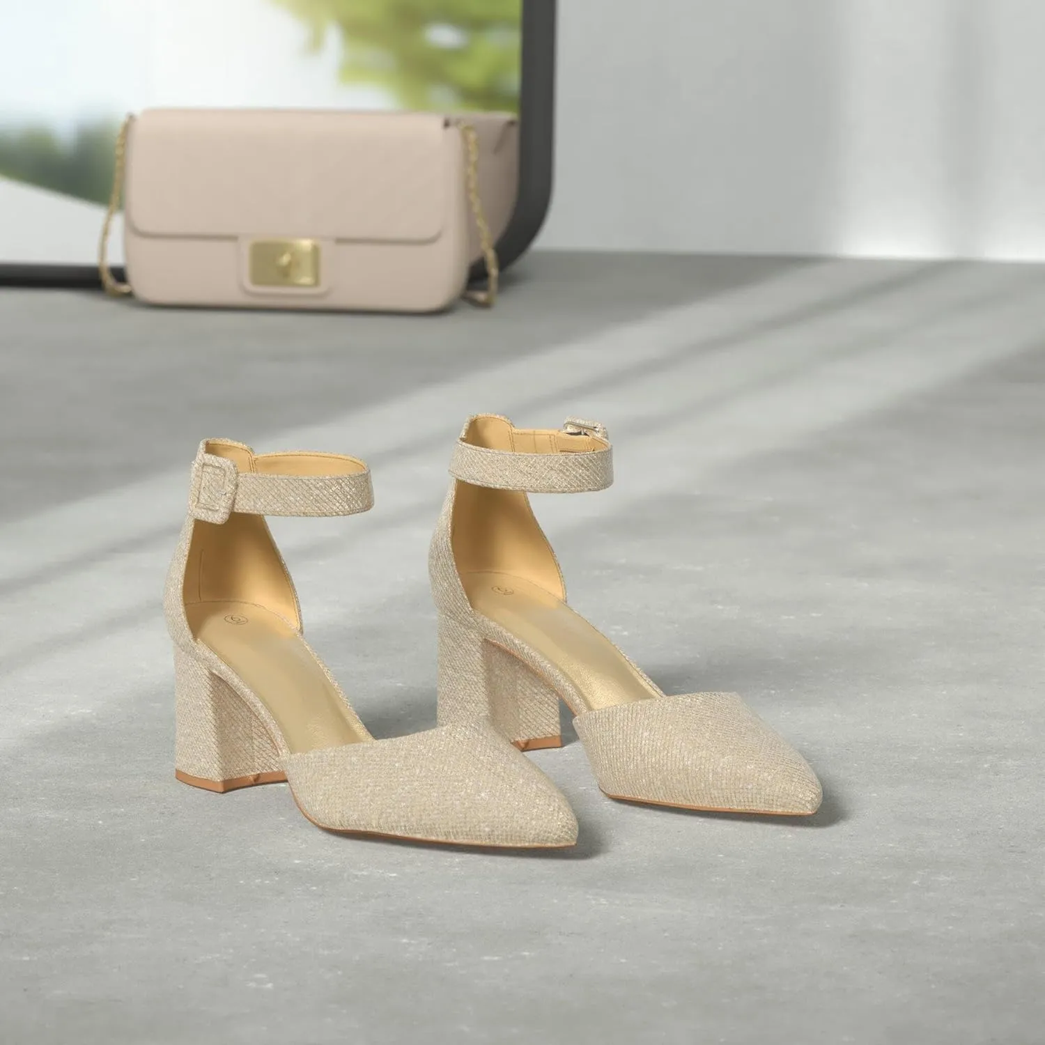 mysoft Women's Pointed Toe Low Chunky Heels Closed Toe Ankle Strap Dress Pump Shoes - Available in Wide Sizes