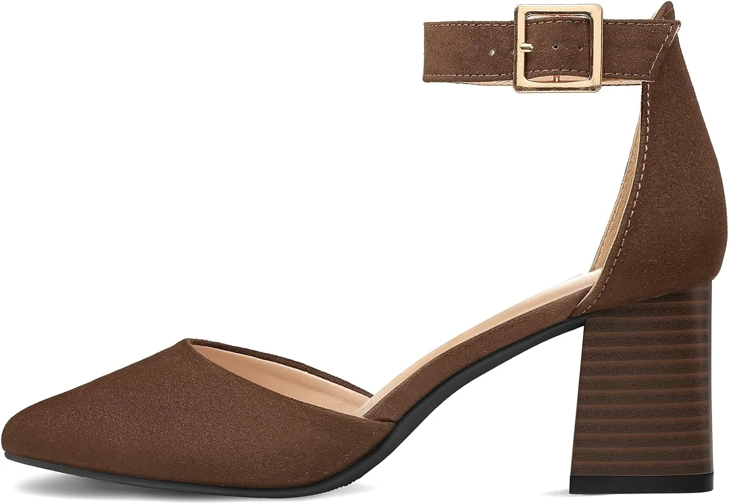 mysoft Women's Pointed Toe Low Chunky Heels Closed Toe Ankle Strap Dress Pump Shoes - Available in Wide Sizes