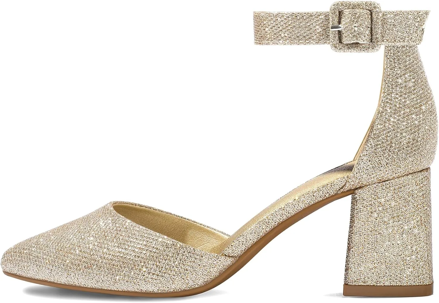 mysoft Women's Pointed Toe Low Chunky Heels Closed Toe Ankle Strap Dress Pump Shoes - Available in Wide Sizes