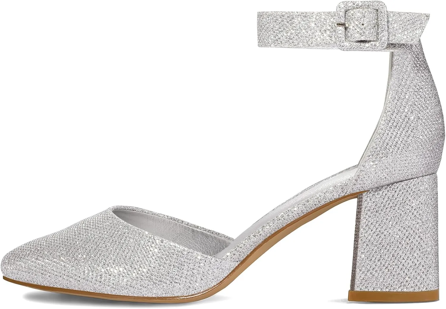 mysoft Women's Pointed Toe Low Chunky Heels Closed Toe Ankle Strap Dress Pump Shoes - Available in Wide Sizes