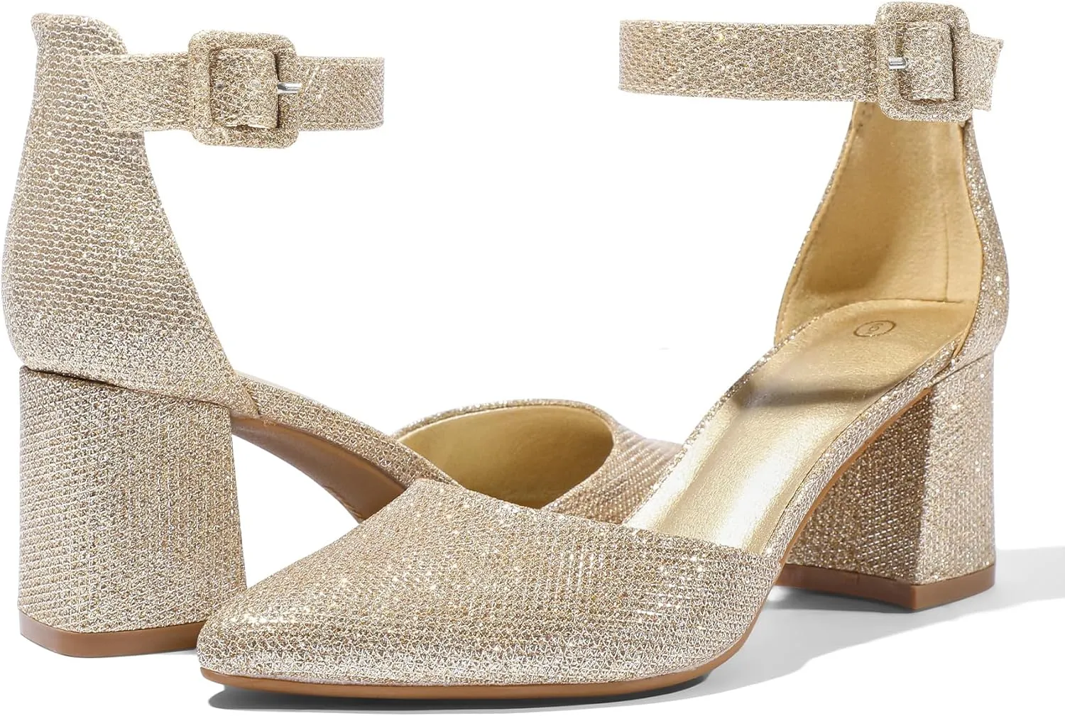 mysoft Women's Pointed Toe Low Chunky Heels Closed Toe Ankle Strap Dress Pump Shoes - Available in Wide Sizes