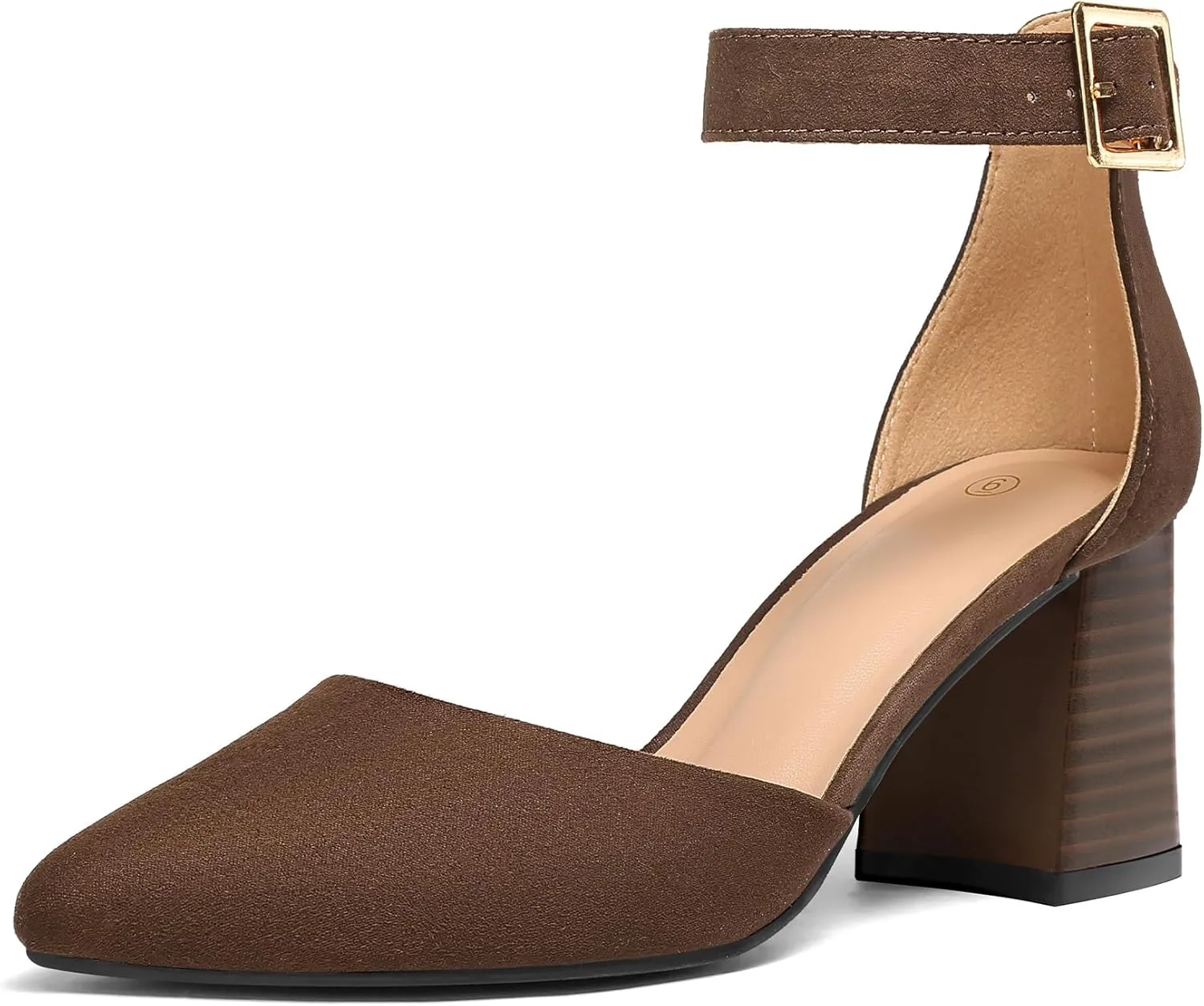 mysoft Women's Pointed Toe Low Chunky Heels Closed Toe Ankle Strap Dress Pump Shoes - Available in Wide Sizes