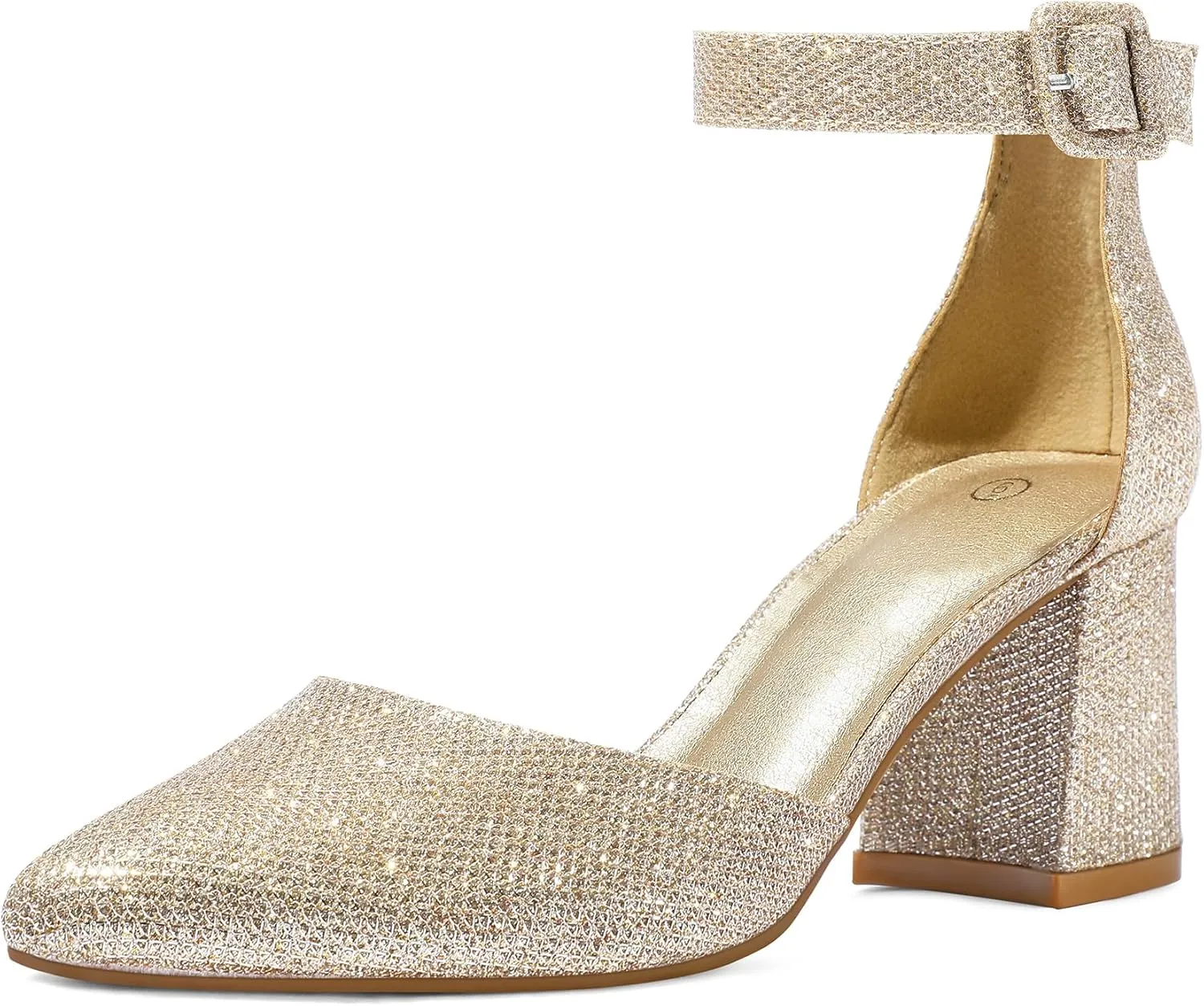 mysoft Women's Pointed Toe Low Chunky Heels Closed Toe Ankle Strap Dress Pump Shoes - Available in Wide Sizes