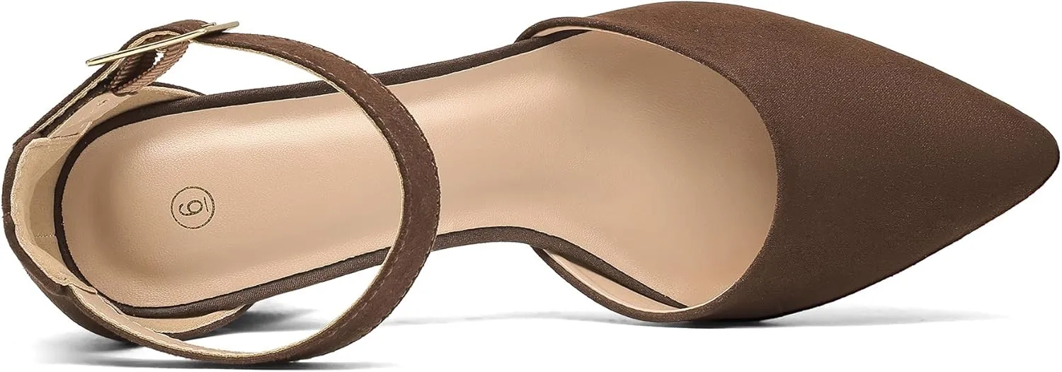 mysoft Women's Pointed Toe Low Chunky Heels Closed Toe Ankle Strap Dress Pump Shoes - Available in Wide Sizes