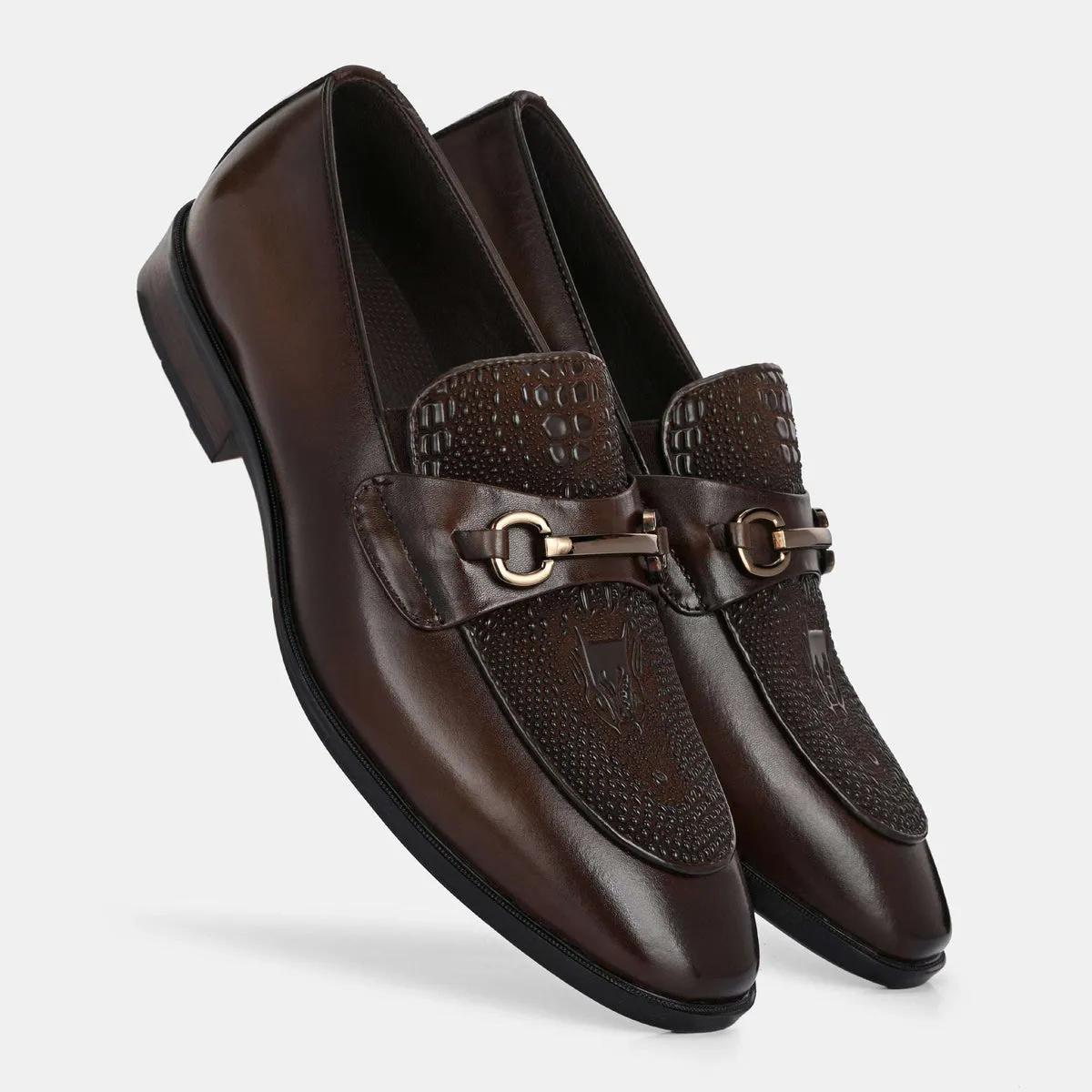 Nathan Brown Textured Formal Leather Loafers