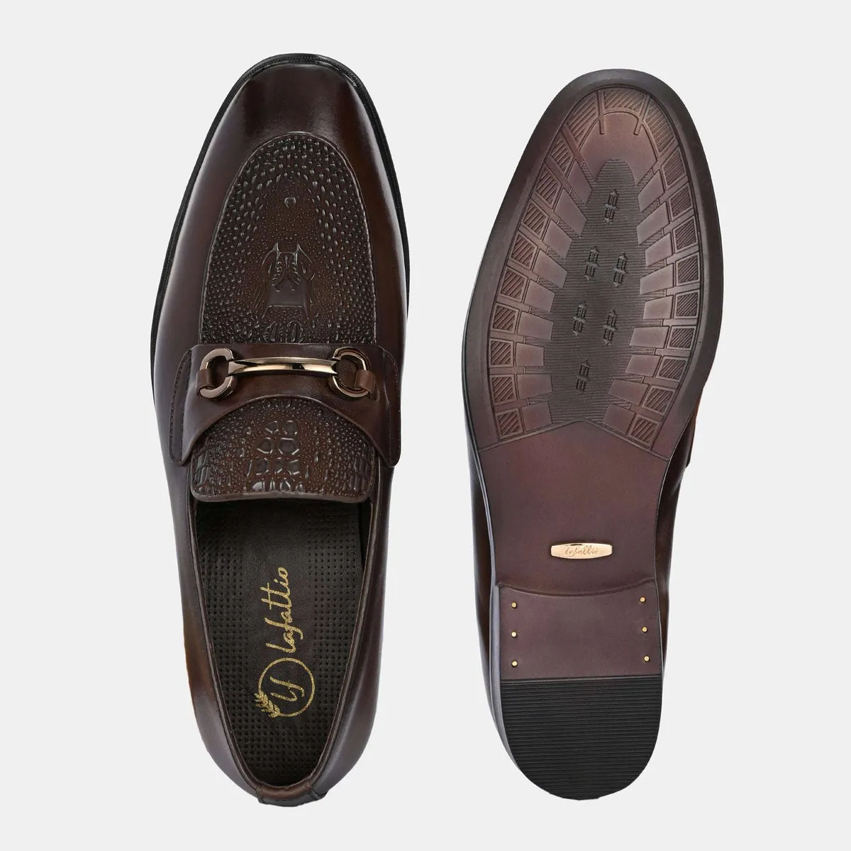 Nathan Brown Textured Formal Leather Loafers