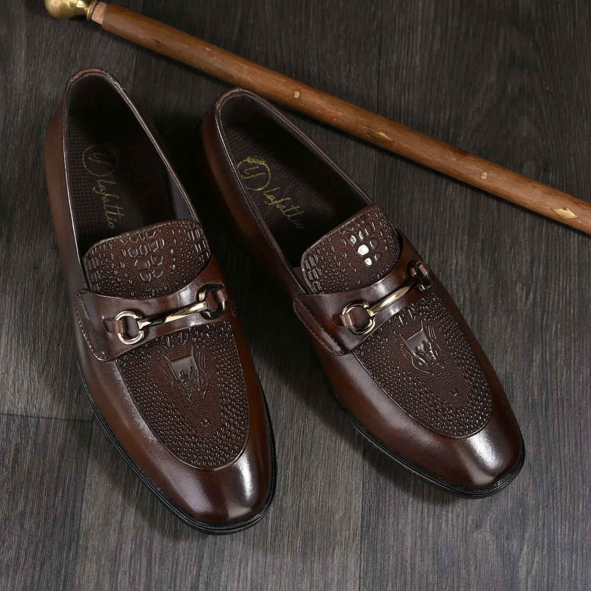 Nathan Brown Textured Formal Leather Loafers