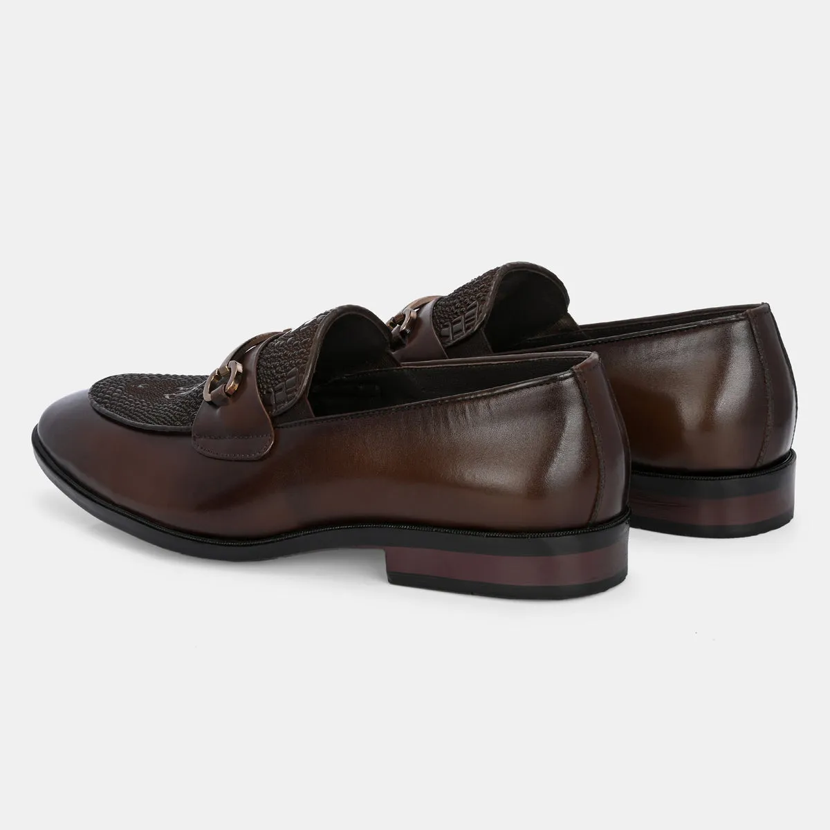 Nathan Brown Textured Formal Leather Loafers