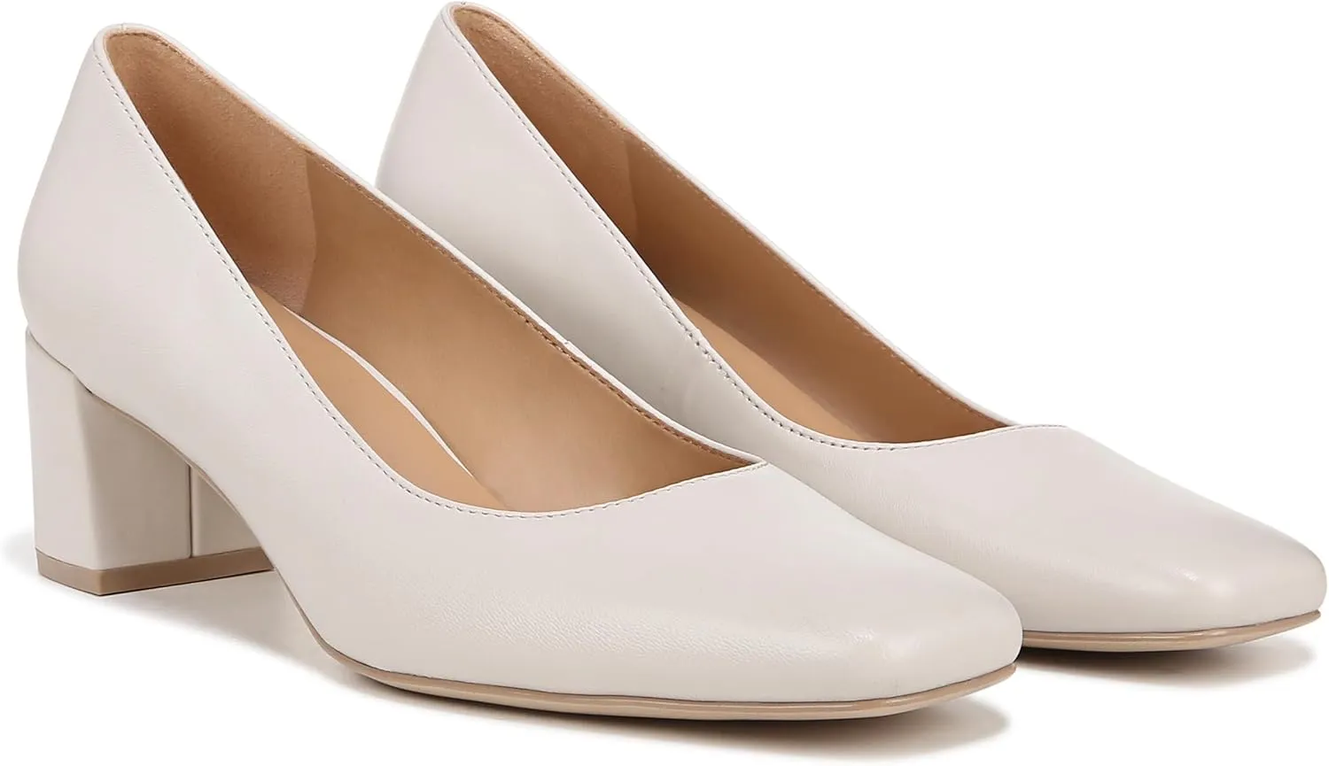 Naturalizer Womens Karina Square Toe Pump Satin Pearl White Leather 7 M