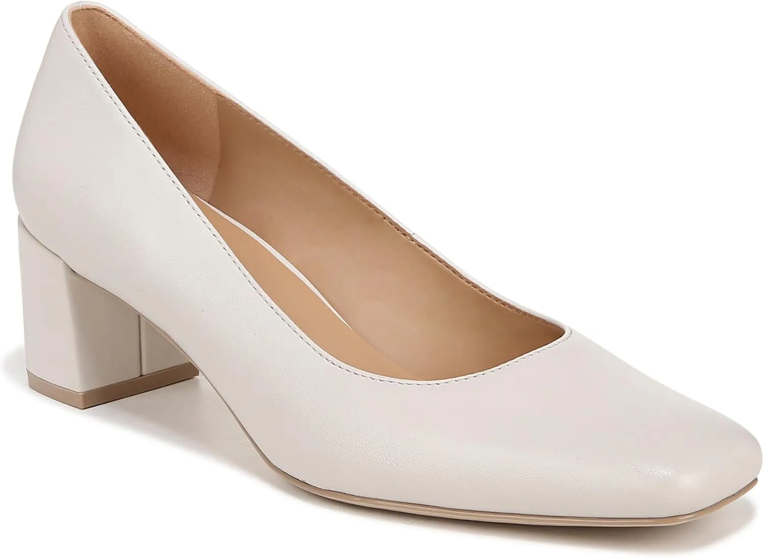 Naturalizer Womens Karina Square Toe Pump Satin Pearl White Leather 7 M