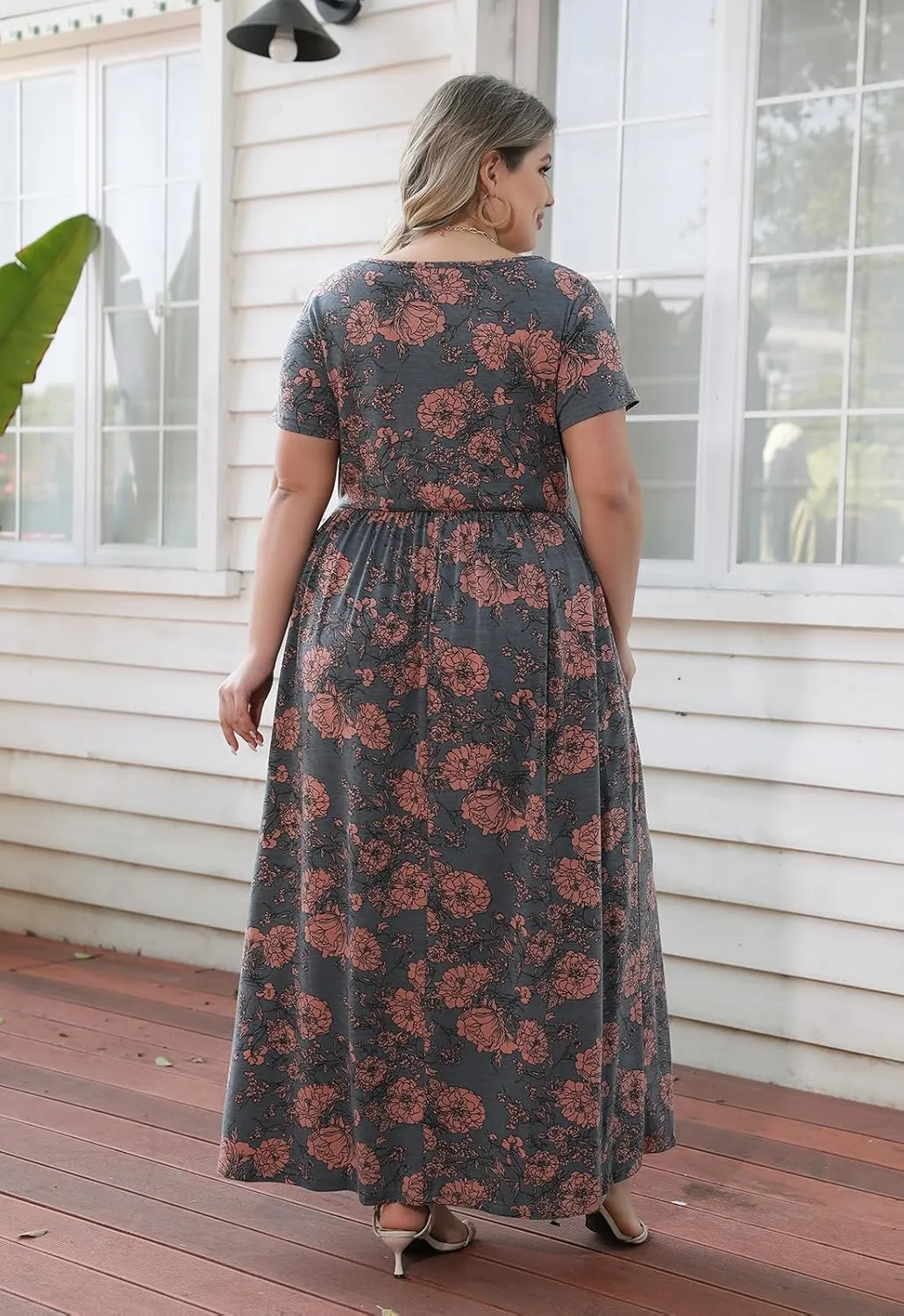 Nemidor Women Short Sleeve Loose Plain Casual Plus Size Long Maxi Dress with Pockets